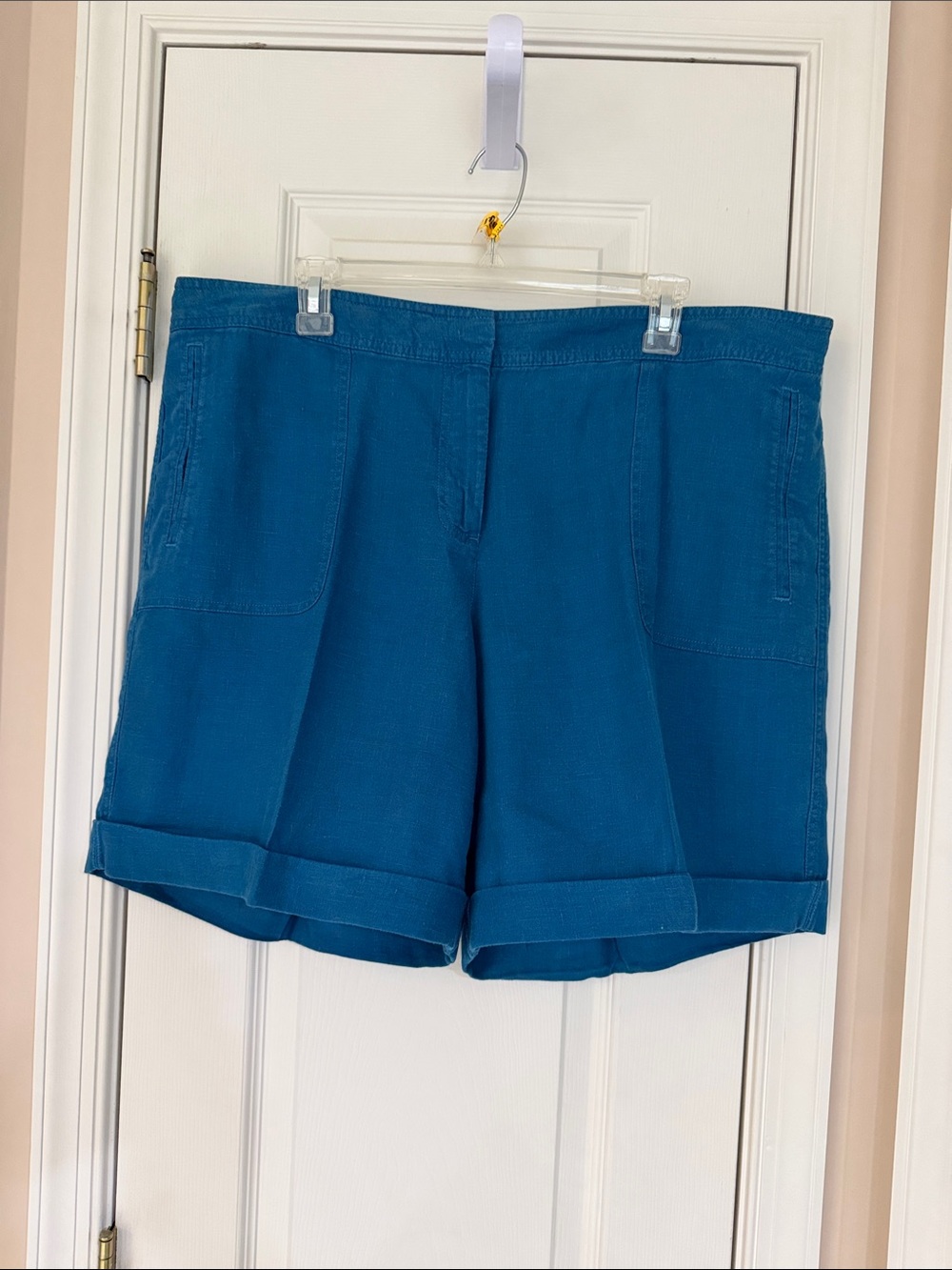 J. Jill Teal Roll‑Cuff Linen Casual Shorts, Size 18